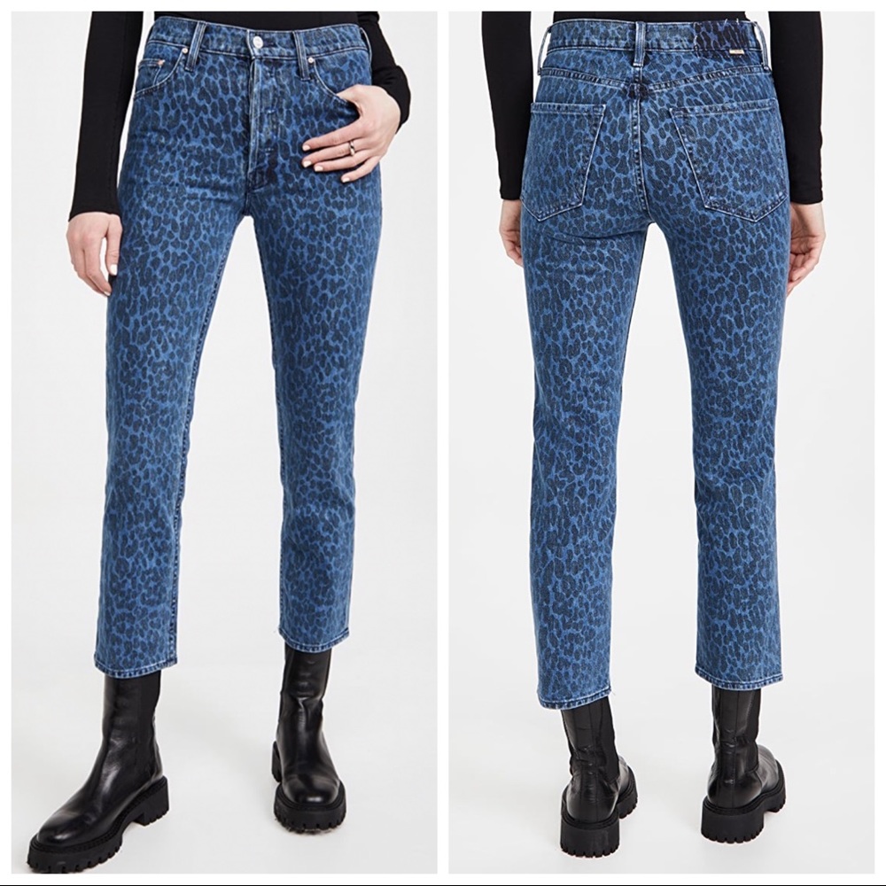 MOTHER Blue Leopard Print Jeans